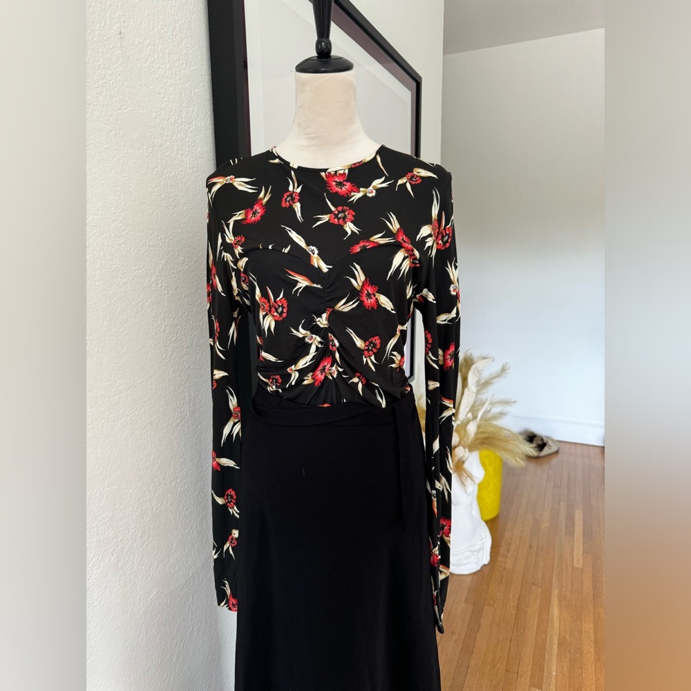 Isabel Marant Black Blouse with Red and Cream Floral Design